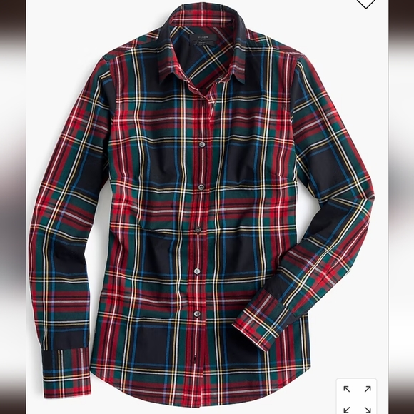 NWT J. Crew Perfect Shirt Womens 2 Stewart Plaid Fall Button Front Collar Shirt - Picture 2 of 13